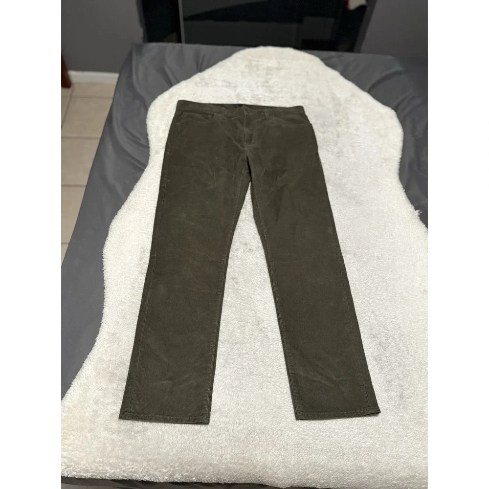 J Crew Flex Men's Corduroy Slim Olive Green Pants Size 32x30 Stretch